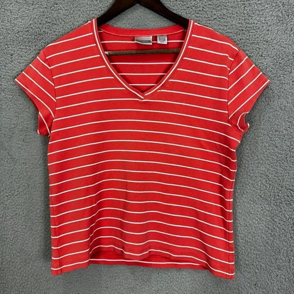 Chicos top womens 2 medium orange striped short sleeve‎ boxy basic casual preppy - Picture 1 of 6